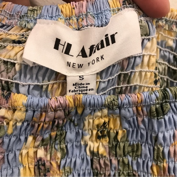 NWT HL Affair Floral Mini Dress Small blue yellow smocked long sleeve - Picture 8 of 12